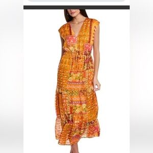 Me 2 Magic vintage L tiered babydoll satin maxi dress boho flowy festival